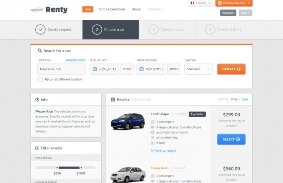 renty – car rental & booking html5 template screenshot 4
