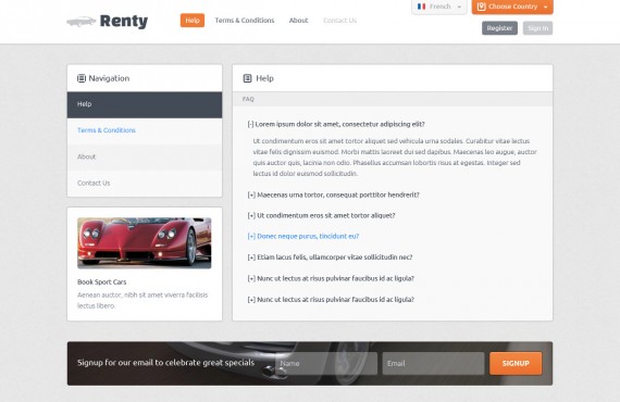 renty – car rental & booking html5 template screenshot 9